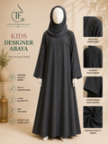 Black Kids Designer A-Line Abaya