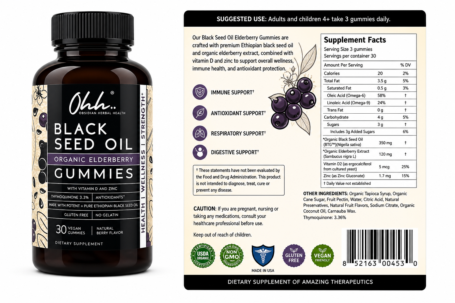 Black Seed Oil Organic Elderberry Gummies