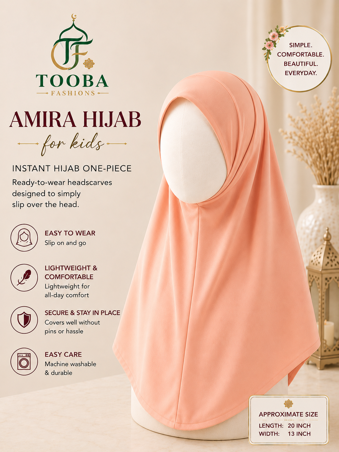Kids Amira Hijab, 1 Piece & 2 Piece