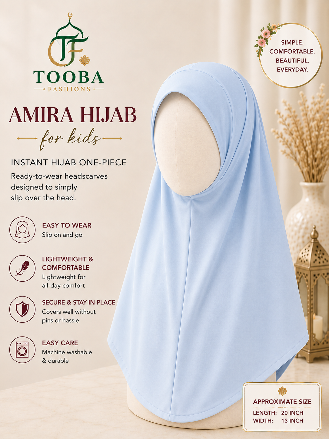 Kids Amira Hijab, 1 Piece & 2 Piece