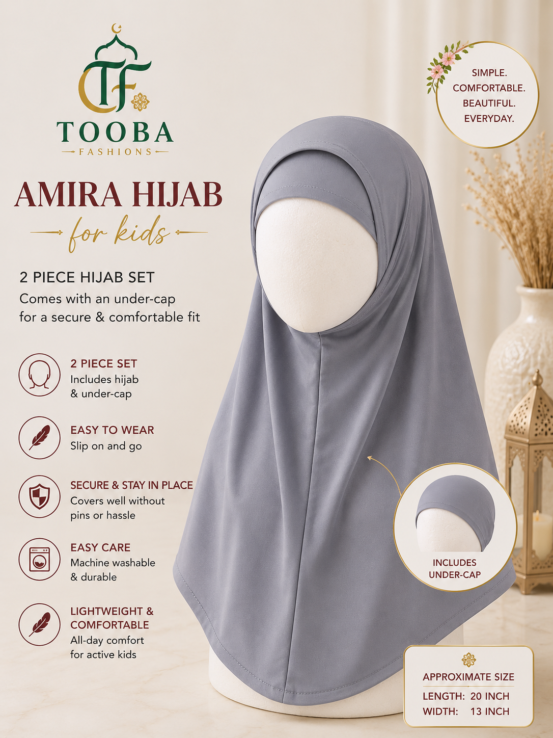Kids Amira Hijab, 1 Piece & 2 Piece