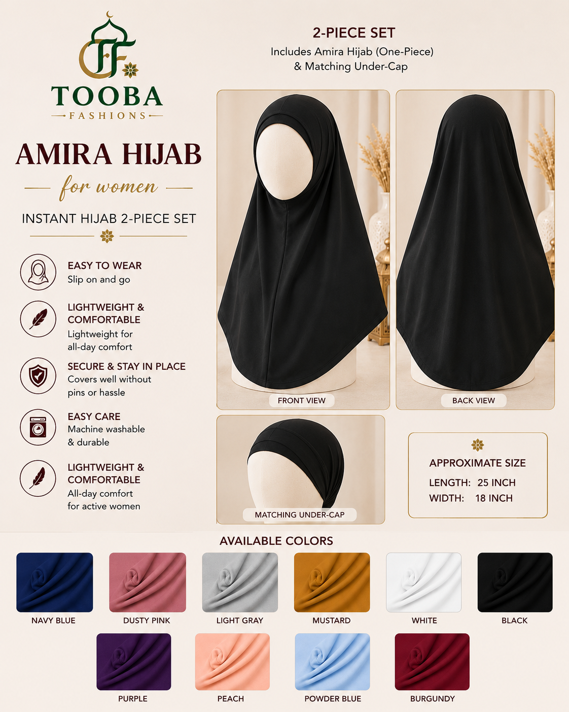 Women Amira Hijab, 1 Piece & 2 Piece