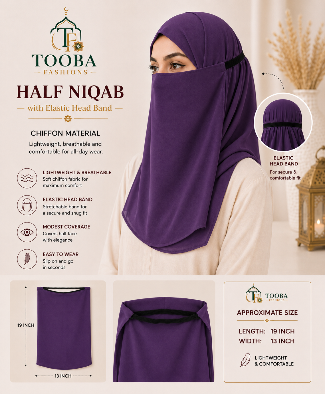 Half Niqab with Elastic Head Band