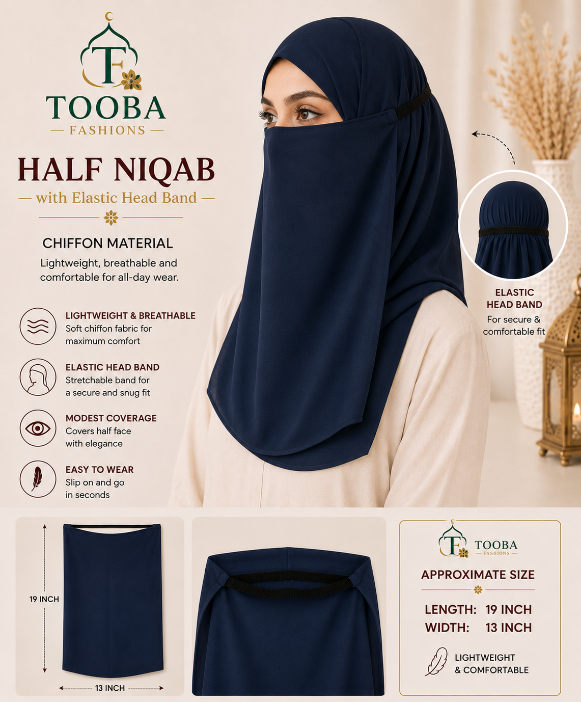 Half Niqab with Elastic Head Band