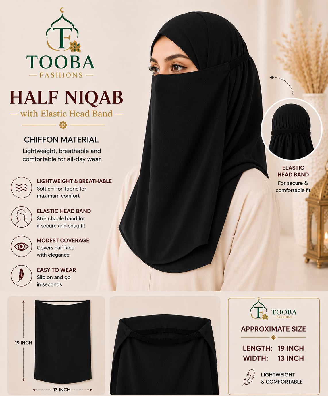 Half Niqab with Elastic Head Band