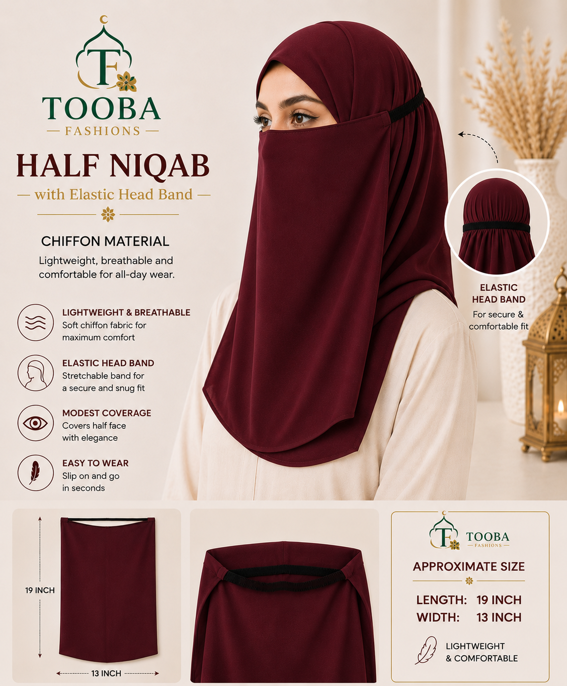Half Niqab with Elastic Head Band