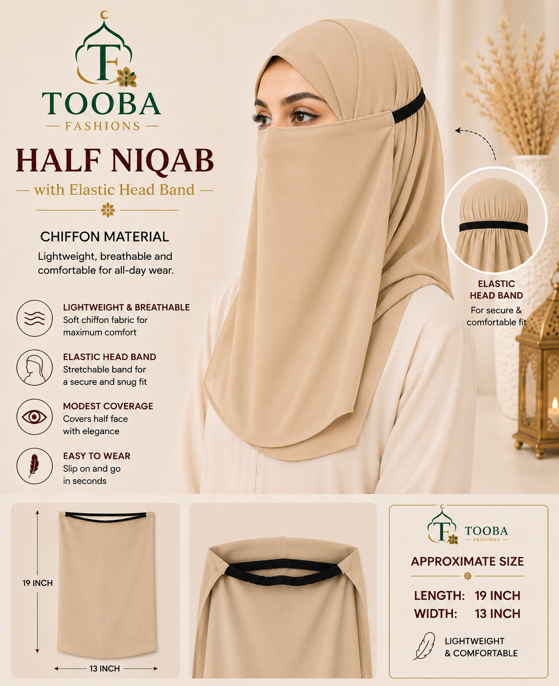 Half Niqab with Elastic Head Band