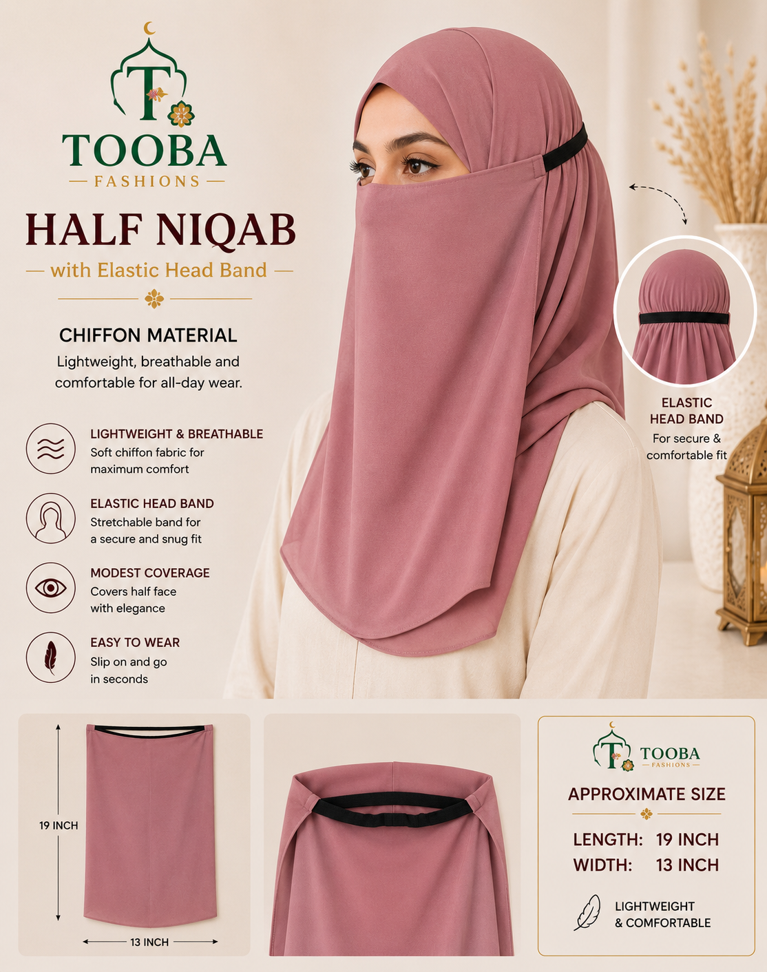 Half Niqab with Elastic Head Band