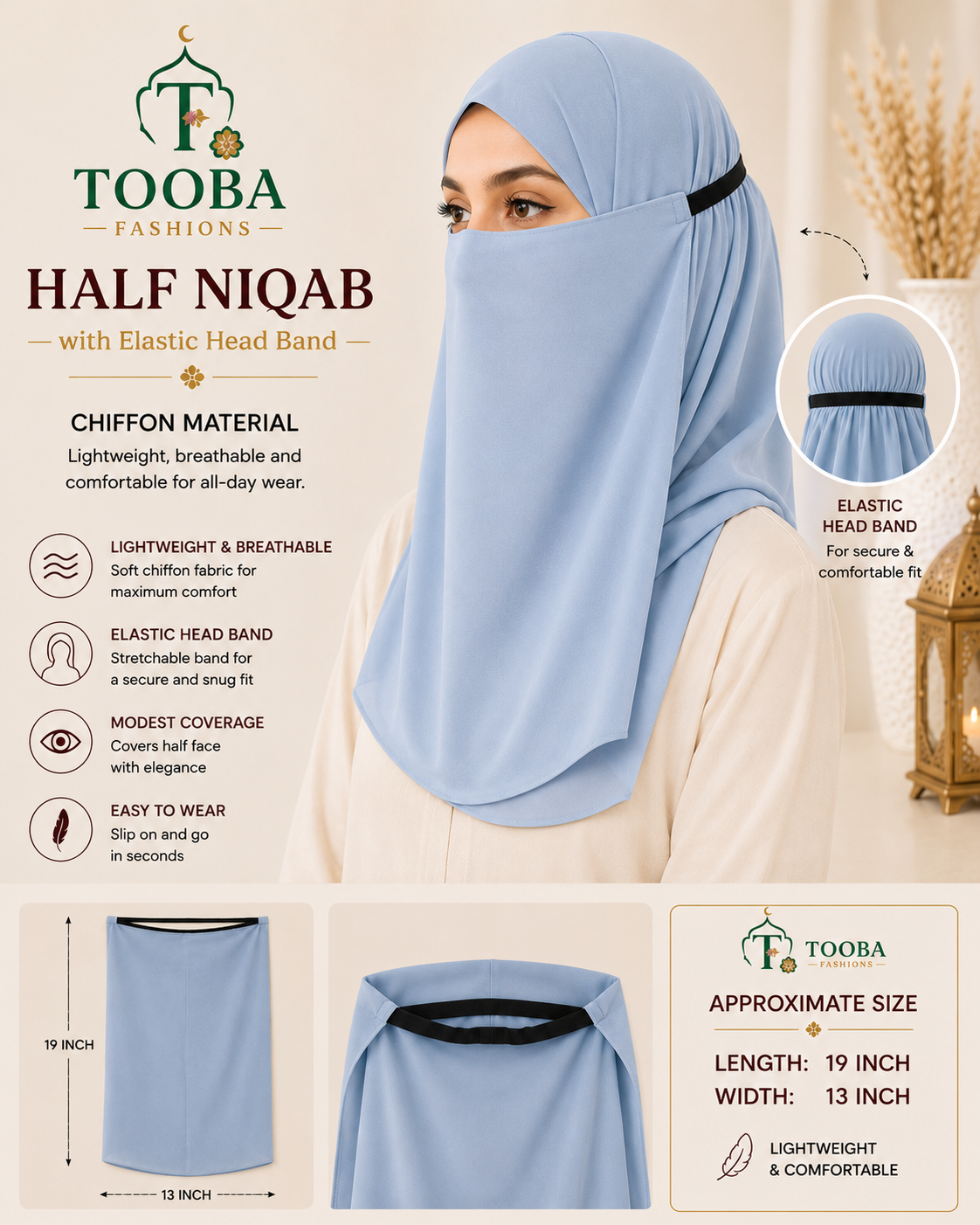 Half Niqab with Elastic Head Band