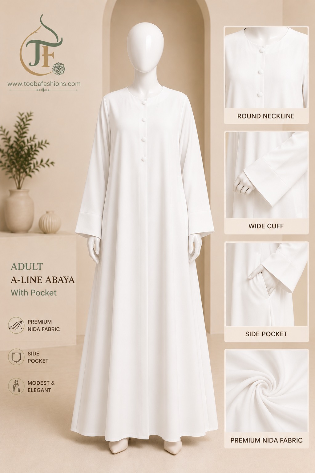 Plain Women Abaya (A-Line with pockets)