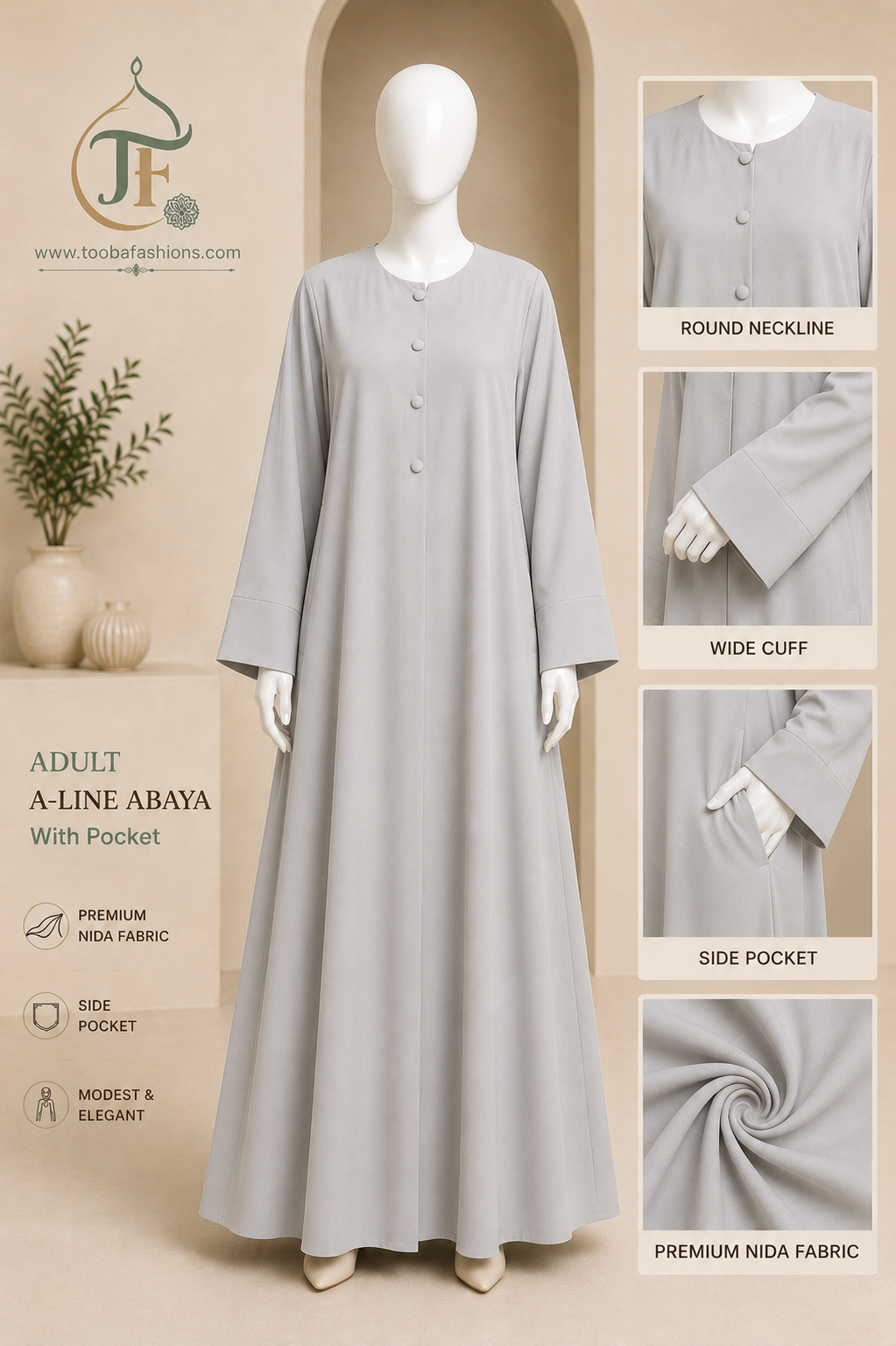 Plain Women Abaya (A-Line with pockets)