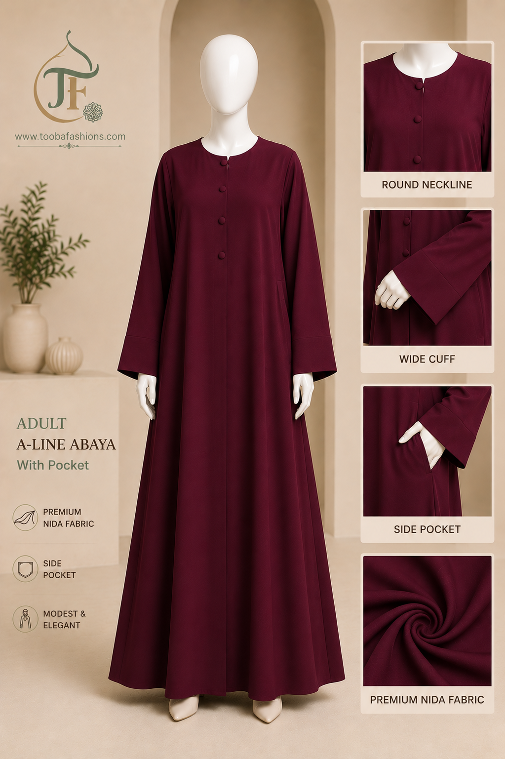 Plain Women Abaya (A-Line with pockets)
