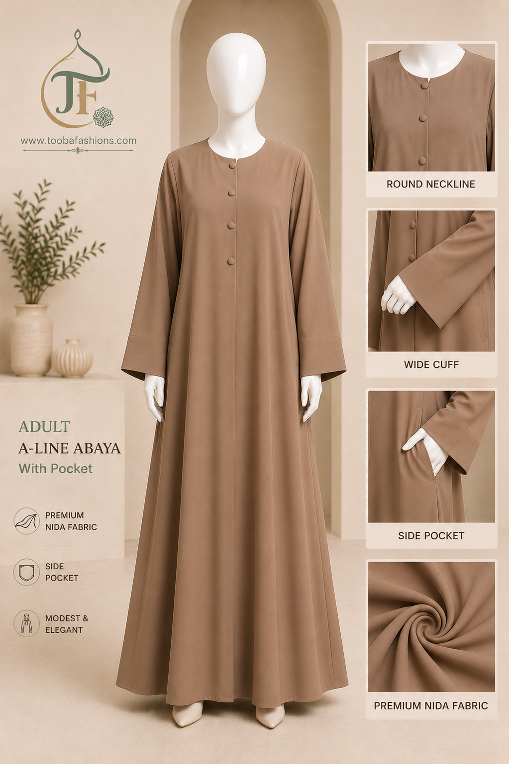 Plain Women Abaya (A-Line with pockets)