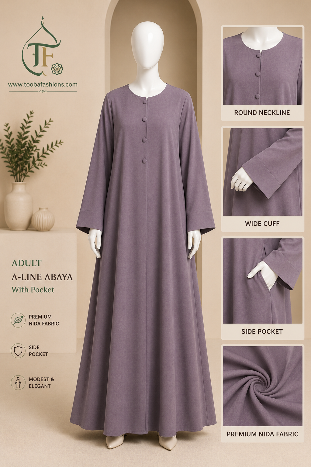 Plain Women Abaya (A-Line with pockets)