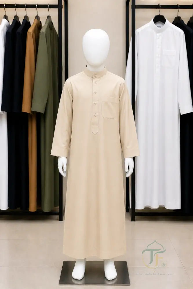 Al Firdous Kids’ Thobe - 18 / Beige / Polyester - Boy’s Clothing