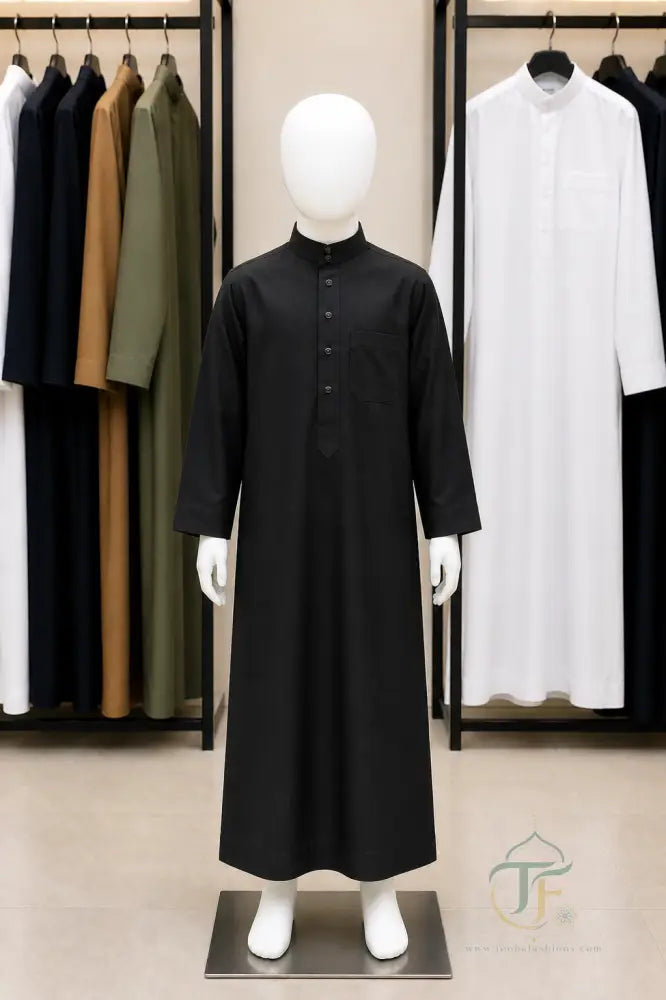Al Firdous Kids’ Thobe - 18 / Black / Polyester - Boy’s Clothing