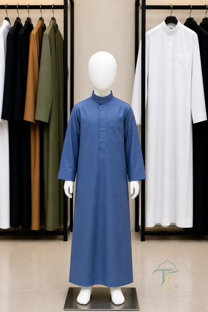 Al Firdous Kids’ Thobe - 18 / Blue / Polyester - Boy’s Clothing