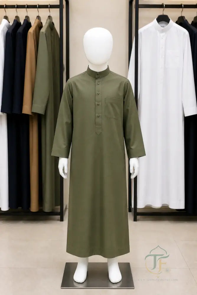 Al Firdous Kids’ Thobe - 18 / Green / Polyester - Boy’s Clothing