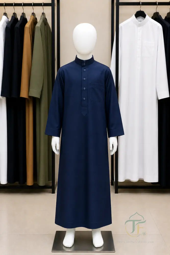 Al Firdous Kids’ Thobe - 18 / Navy / Polyester - Boy’s Clothing