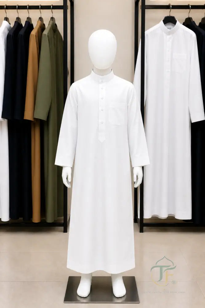 Al Firdous Kids’ Thobe - 18 / White / Polyester - Boy’s Clothing