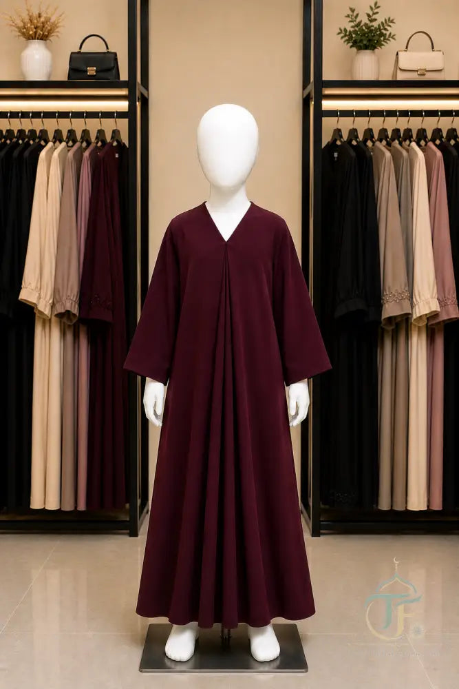 Plain Kid’s Abaya (Jersey Material) - Burgundy / 30 - women’s clothing