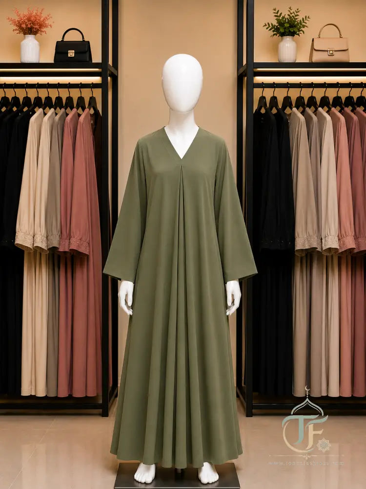 Plain Kid’s Abaya (Jersey Material) - Olive Green / 30 - women’s clothing
