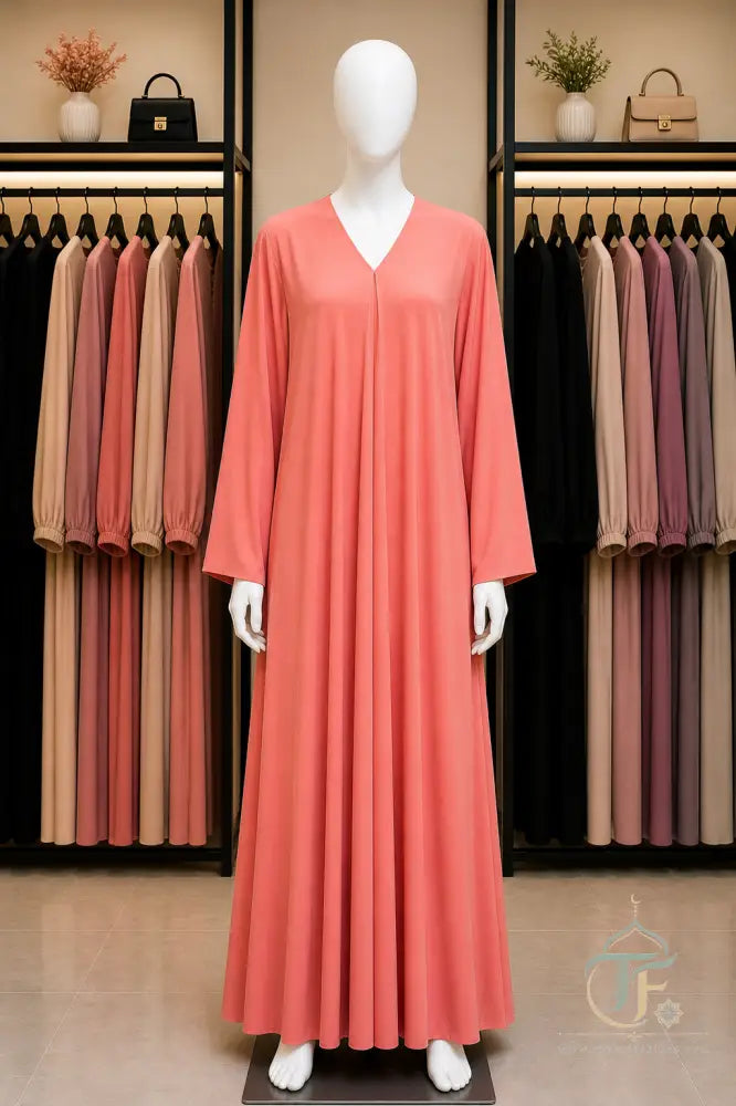 Plain Women Abaya (Jersey Material) - Coral Pink / 52 - women’s clothing