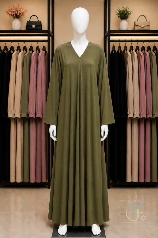 Plain Women Abaya (Jersey Material) - Olive Green / 52 - women’s clothing