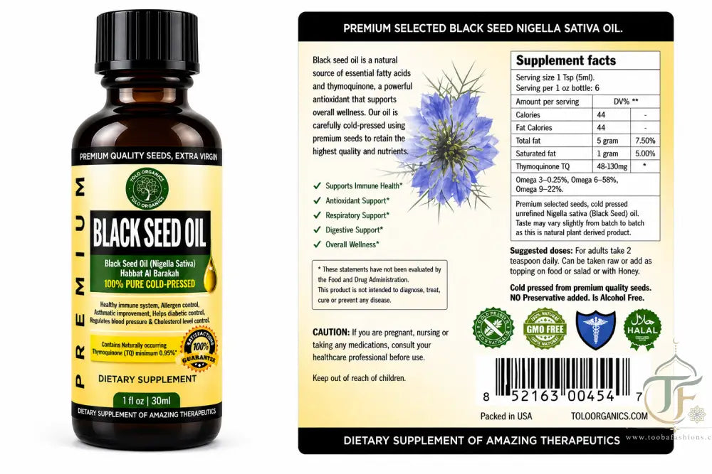 Tolo Premium Black Seed Oil - 1oz - Halal Health Supplements